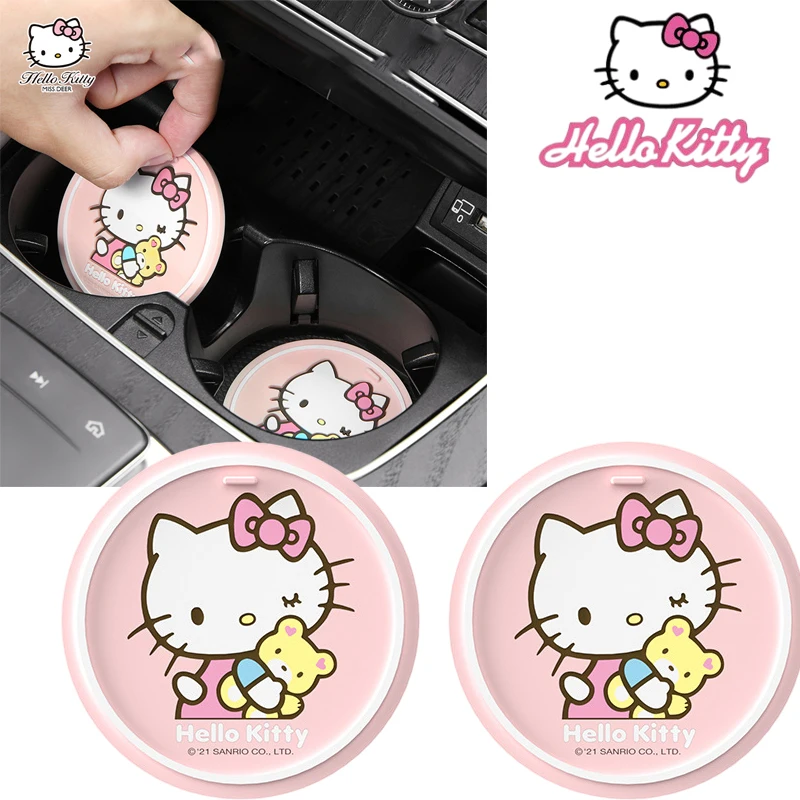 

Kawaii Hello Kitty Car Water Coaster Car Storage Slot Mat Anime Cartoon Sanrio Car Interior Supplies Universal Anti-Skid Car Mat