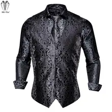 Hi-Tie Silk Mens Vests Shirts Set Jacquard Black Silver Floral Waistcoat Shirt Necktie Hanky Cufflinks for Men Wedding Business (4)