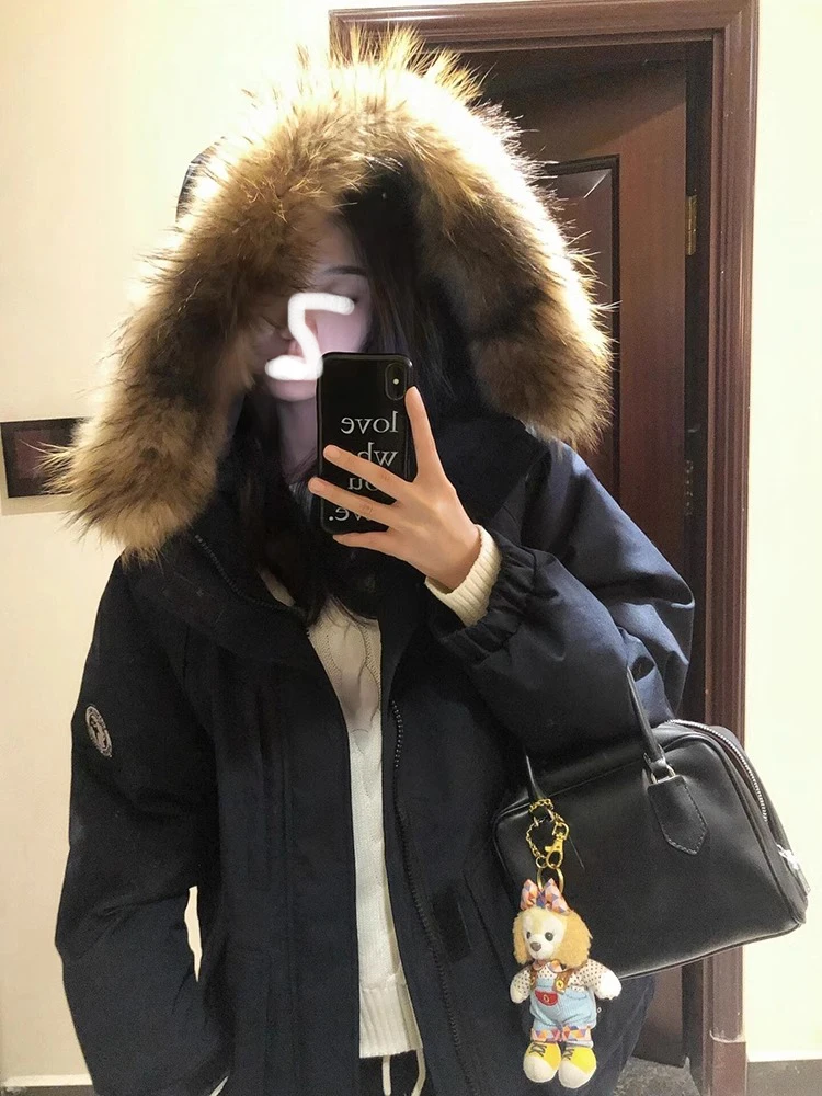 Темно-синий пуховик-карго Parker одежда на хлопковой подкладке женская зимняя