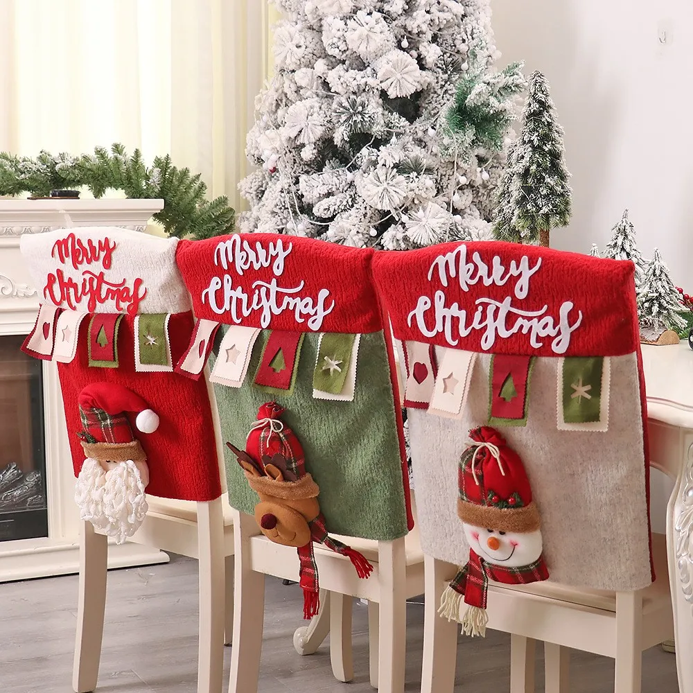 

Christmas Chair Cover Reusable 3D Santa Claus Elk Chair Seat Cover Home Xmas New Year Supplies Christmas Decoration 2023