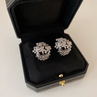 lovoacc fairy bling bling cz stone flowers earring for women mujer silver color metallic hollow floral hoop earrings jewellery