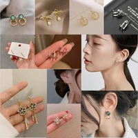 personality simple alloy inlaid diamond flower bow women creative pearl dangle earrings jewelry gift