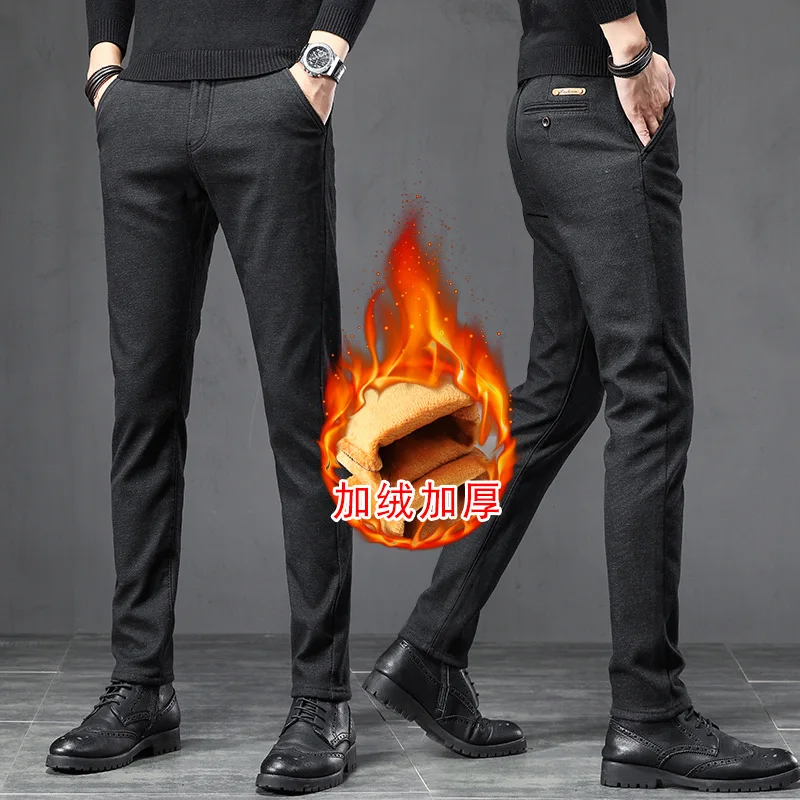 

Golf Autumn and winter new plush thickened warm men's pants frosted cotton pants versatile business trousers casual straight