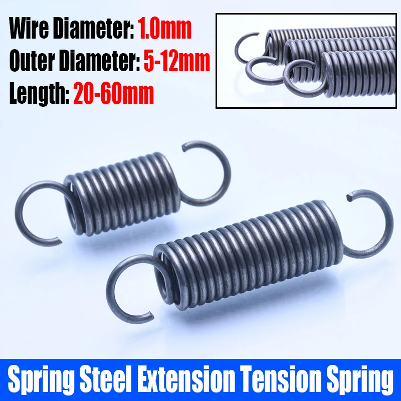 

5PCS 1.0mm Wire Diameter Spring Steel S Hook Extension Tension Spring Coil Spring Hook Spring L=20-60mm Outer Diameter 5-12mm