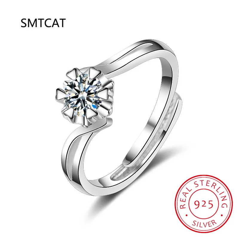 

Moissanite Ring Total 1.0ct VVS1 Round Cut EF Color 925 Silver Jewelry Diamond Test Passed Love Token Woman Girl Gift