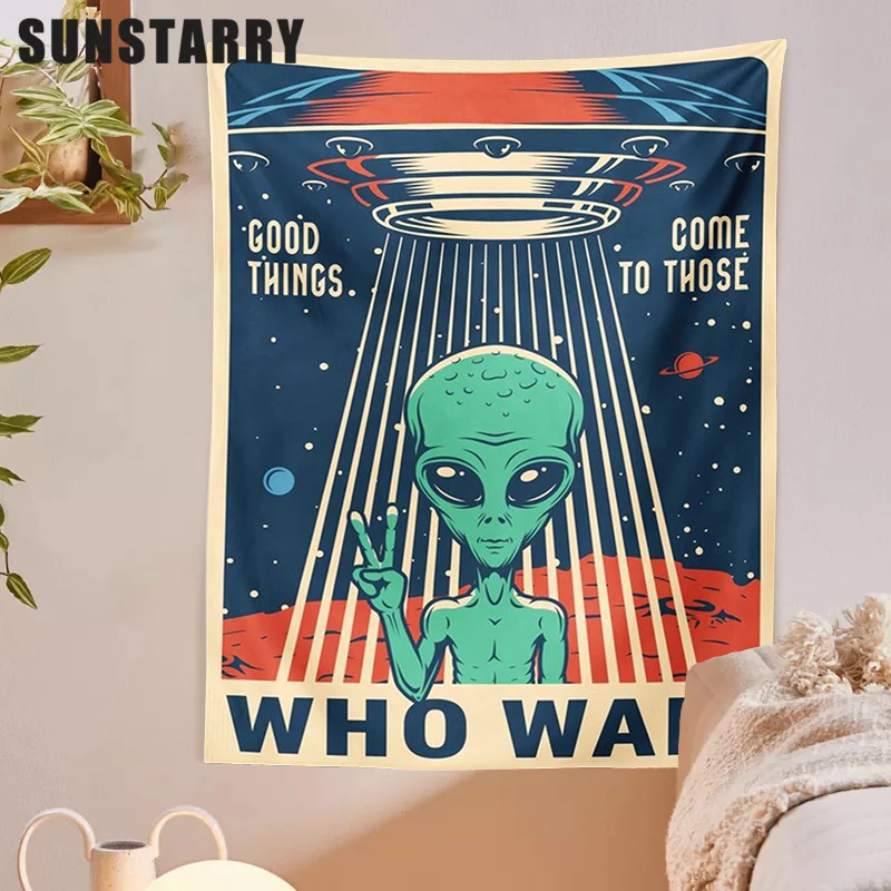 

Alien Tapestry Outer Space Wall Hanging Macrame Hippie Art Wall Hanging Tapestries Poster For Living Room Home Dorm Decor Print
