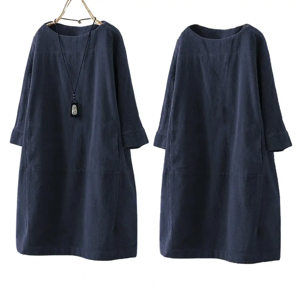 

Chic Lady Spring Dress Loose Friendly to Skin Women Dress Pure Color Lady Dress