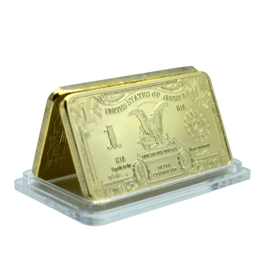 

Holiday Gfit One Dollar Gold Bullion Gold Bar American Metal Coin Golden Bars USD with Plastic Case