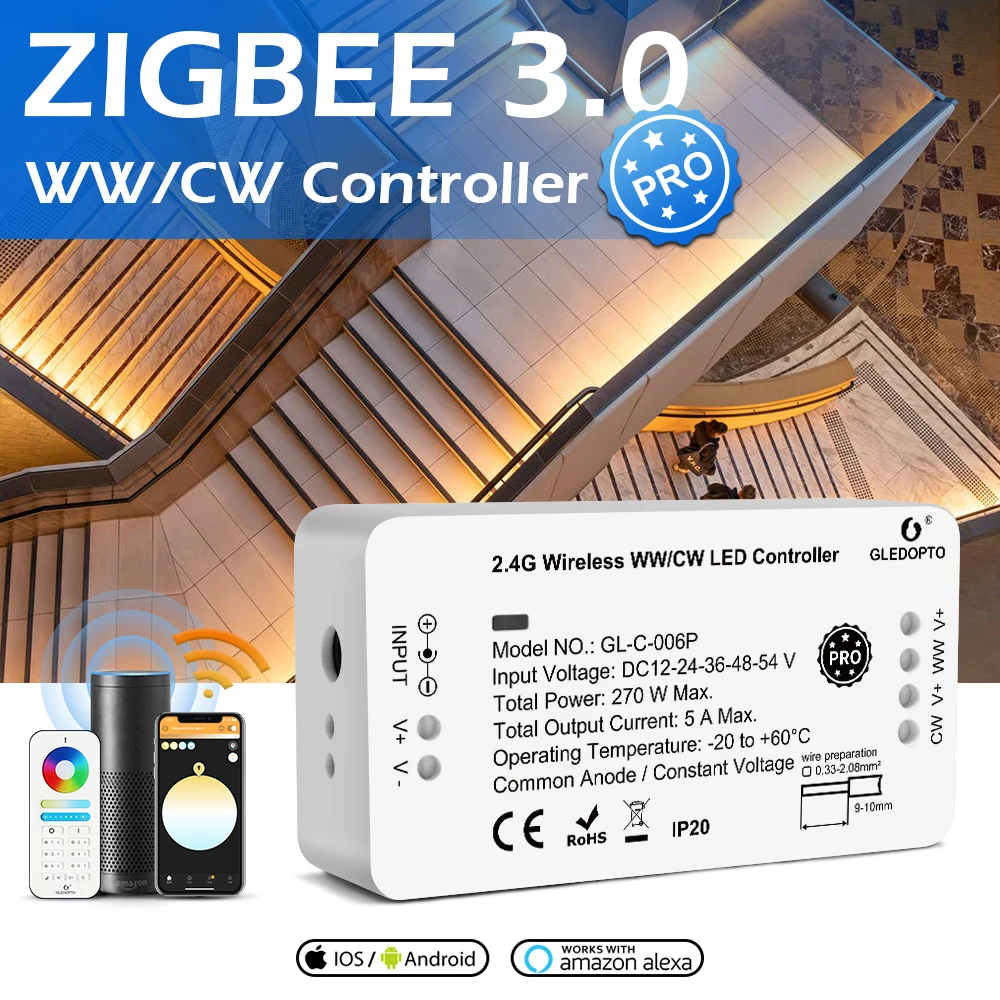 

Светодиодная лента ZigBee3.0 с кнопкой сброса, ультратонкий мини-пульт дистанционного управления RGBCCT WWCW RF с поддержкой приложения Tuya SmartThings и ...
