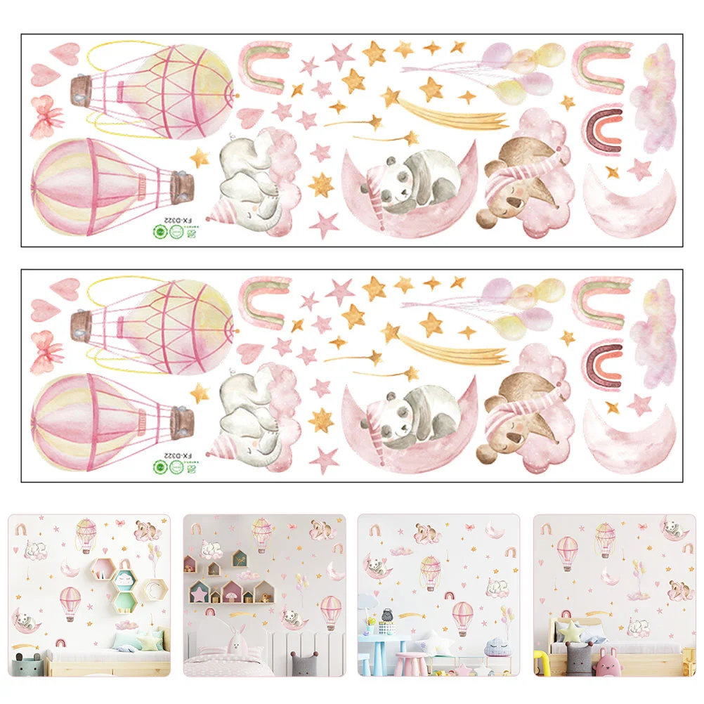 

2Sheets Kid's Room Closet DIY Stickers Cartoon Balloon Cloud Animal Wall Decals