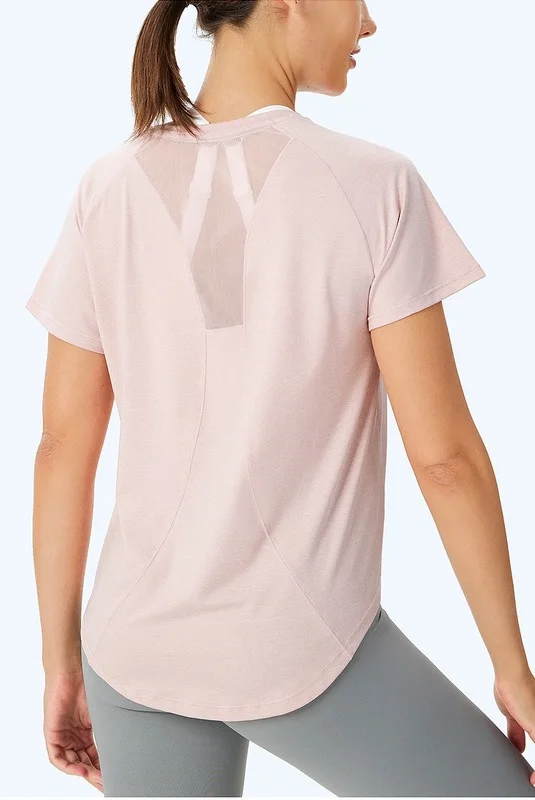 Luluwomen Sport Shirts Gym Mesh Top Breathable Quick Dry Loose Workout Short Sleeve T-shirts Fitness Solid Blouse Sportwear