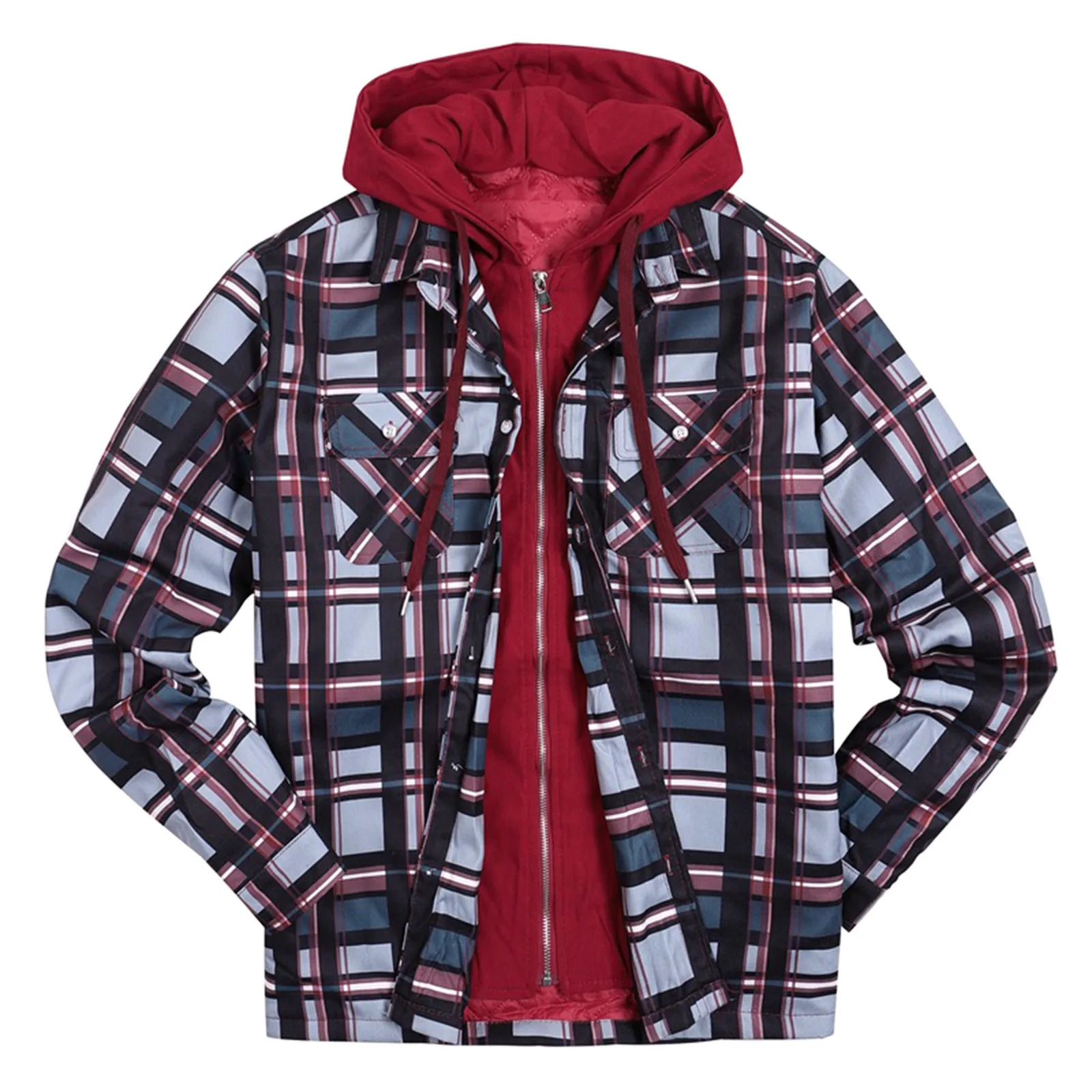 

Hooded Long Sleeve Shirt Men 2022 High Quality Casual Plaid Printed Shirts Couple Clothes Hip Hop Streetwear Blouse Tops
