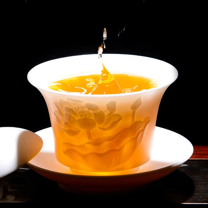 

Керамическая чайная чашка Gaiwan, чайная чашка, чайная чашка, белая фарфоровая чайная чаша с крышкой, зеркальный чайный набор, рельефная чашка, ...
