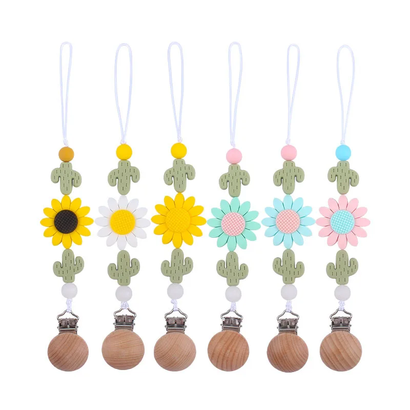 

Sun Flower Style Baby Pacifier Clip Food Grade Silicone Cactus Dummy Chain Leash Infant Nipple Holder BPA Free Feed Accessories