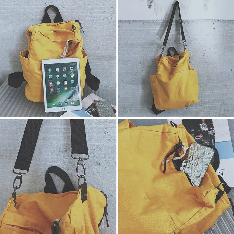 Simple Fashion Casual Backpack Solid Colour High Capacity Travel Backpack Laptop Canvas Women Backpack Teenage Girls School Bag