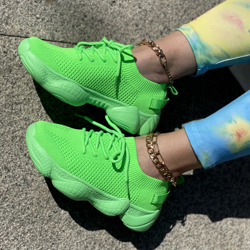 Cheap Hot Knitting Yellow Platform Men's Running Shoes Summer Breathable Comfortable Sock Shoes For Men Non-slip Women Sneakers