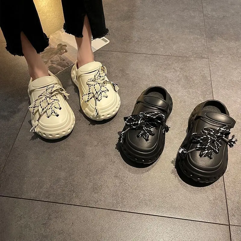 2023 Fashion Charms Clog Shoes Outdoor Slides Women Street Slippers Thick Sole Cute Bow Summer Platform Sandals For Girls