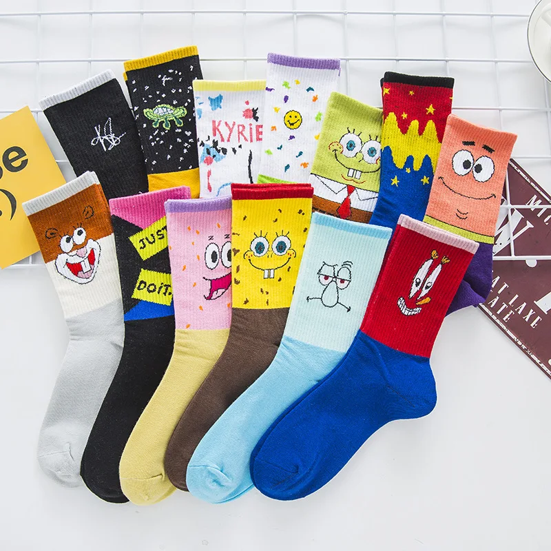 

11 Style SpongeBob Happy Funny Cartoon Anime Patrick Star Squidward Combed Cotton Casual Couples Socks Harajuku Hip Hop Socks
