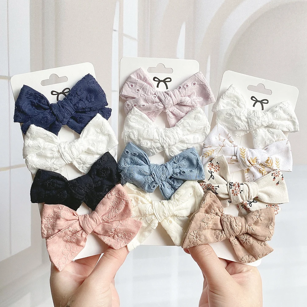 

4Pcs/Set Floral Embroidery Bowknot Hair Clip For Girls Spring Summer New Printing Bows Hairpins Kids Headwear Hair Accessories