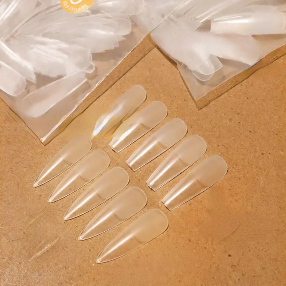

Coffin Artificial False Nails Natural Clear Flat Shape Full Cover Transparent Acrylic T Shape Scrub Full Coverage Fake Nails