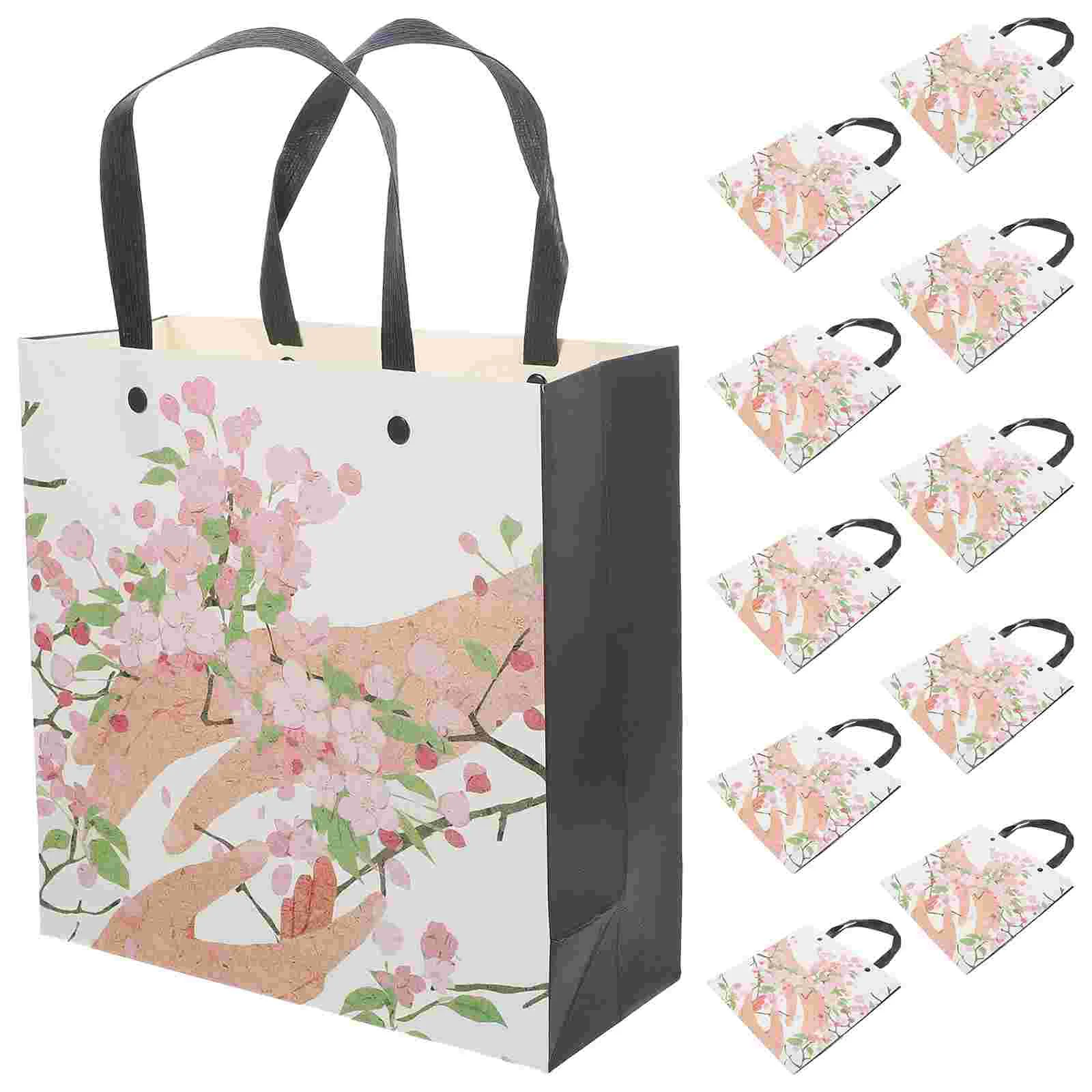 

10pcs Gift Bags Paper Candy Bags Flower Print Treat Bags Birthday Party Goodie Bags with Handle