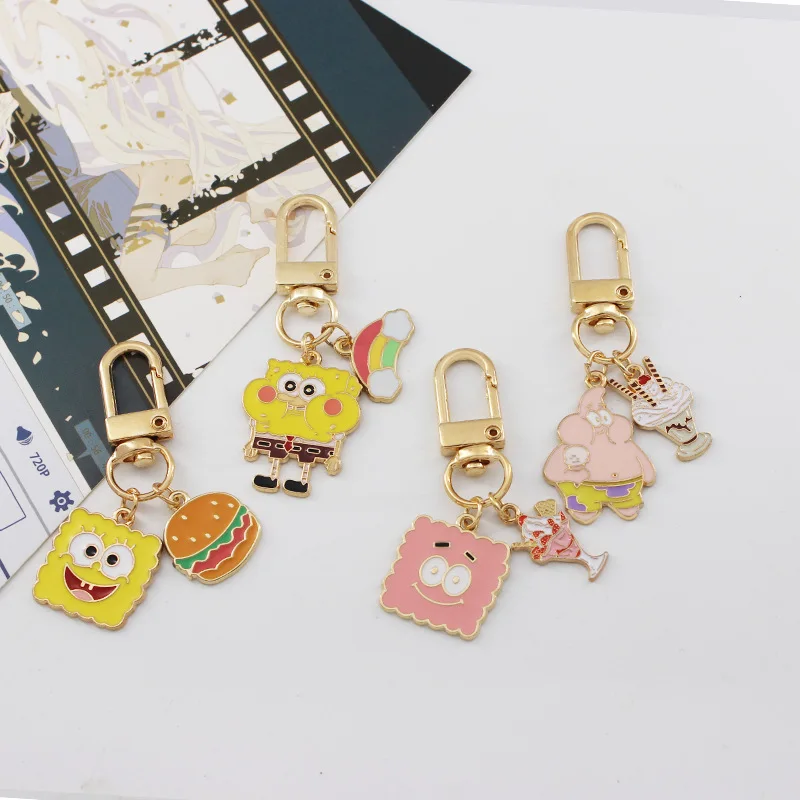 

Spongebobs Key Ring Cute Anime Car Key Charm Accessories Patrick Stars Squidwards Cartoon Kawaii Sweet Birthday Gift