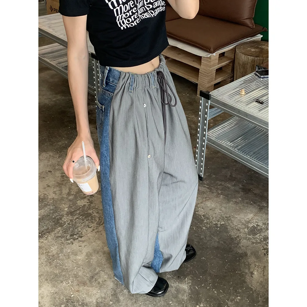 

SuperAen, высококачественные цветные контрастные повседневные штаны, джинсы длиной до пола, женские свободные джинсовые штаны с широкими штанинами