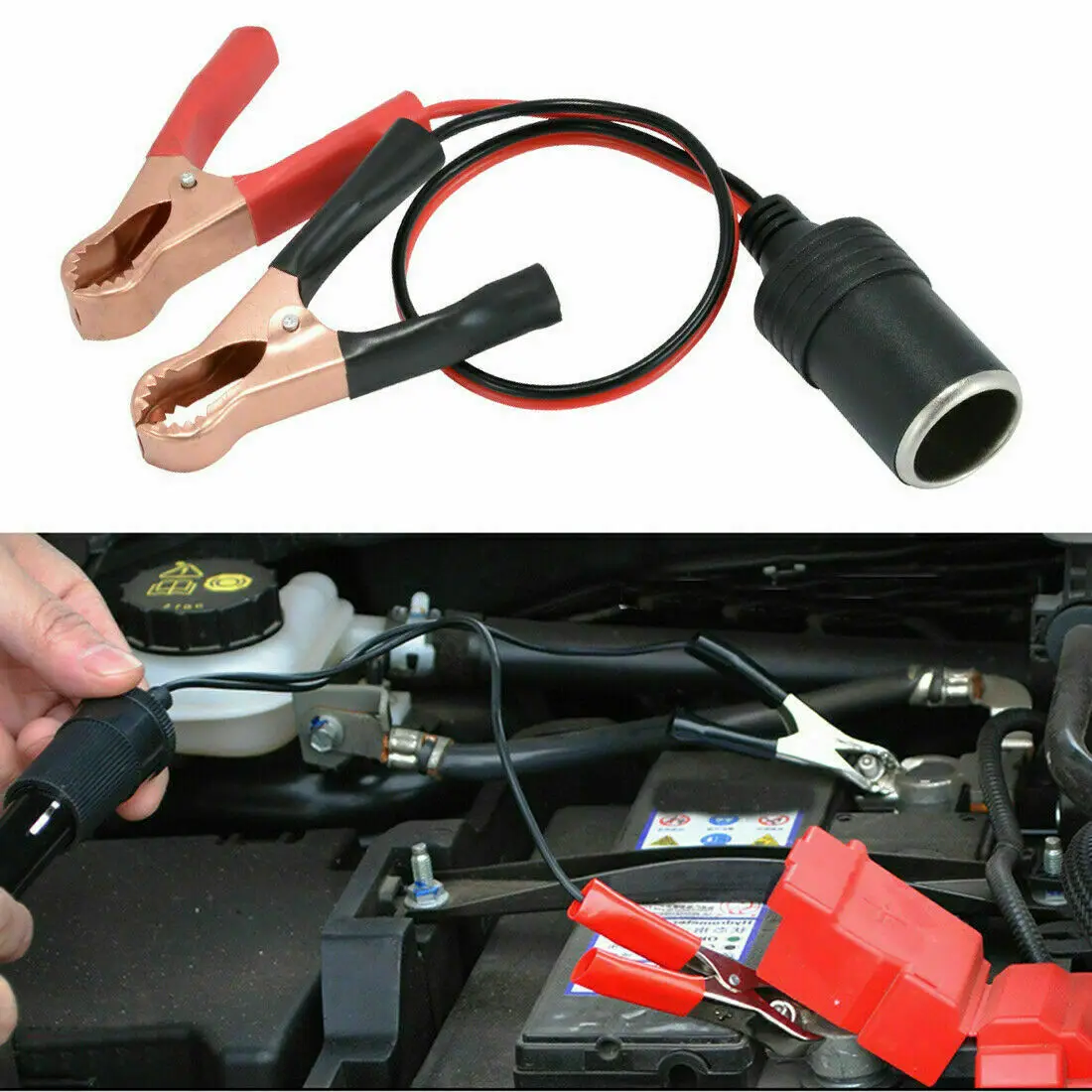 

12V-24V Car Cigarette Lighter Female Socket to Battery Alligator Crocodile Clips Connector Car Battery Clamp-on Charge Cable
