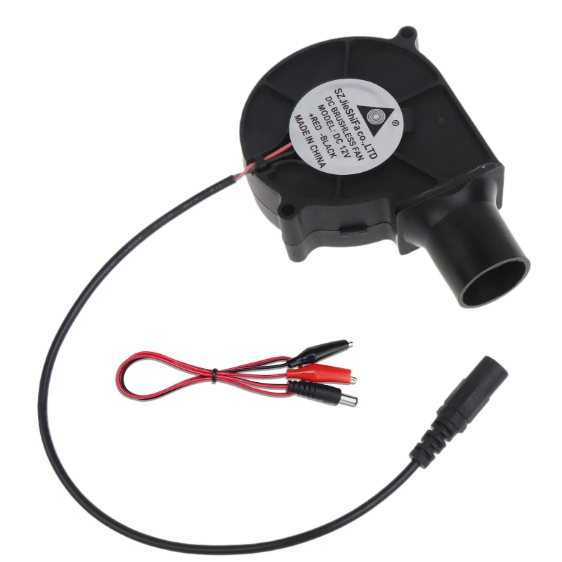 

BBQ Fan Cooling 7530 Air Blower for DC12V 1.5A Brushless 5.5x2.1mm Input 2500R 7530 Fans with Air Duct & Clip Cable Dropship