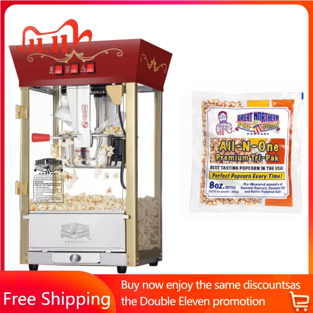 

Matinee Countertop Popcorn Machine – 3 Gallon Popcorn Popper Warmer 8oz Kettle Electric Maker Machines Home Kitchen Appliances