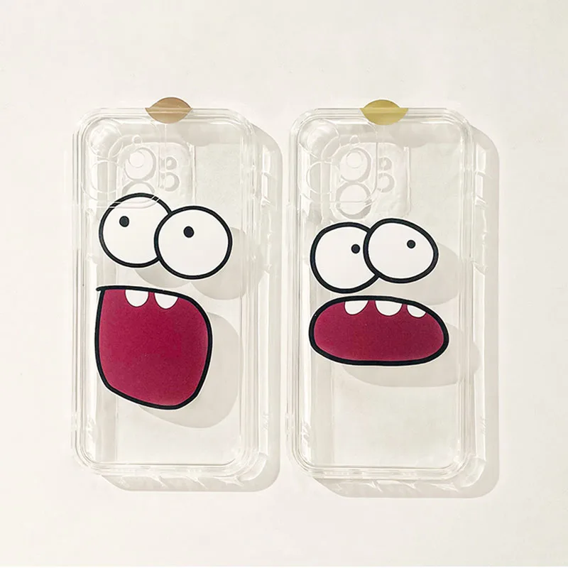 

For Apple Iphone 6 6S 7 8 Plus X XS XR 11 Pro Max 12 13 Mini Case Big Eyes Mouth Clear Transparent Back Soft Silicone Cover