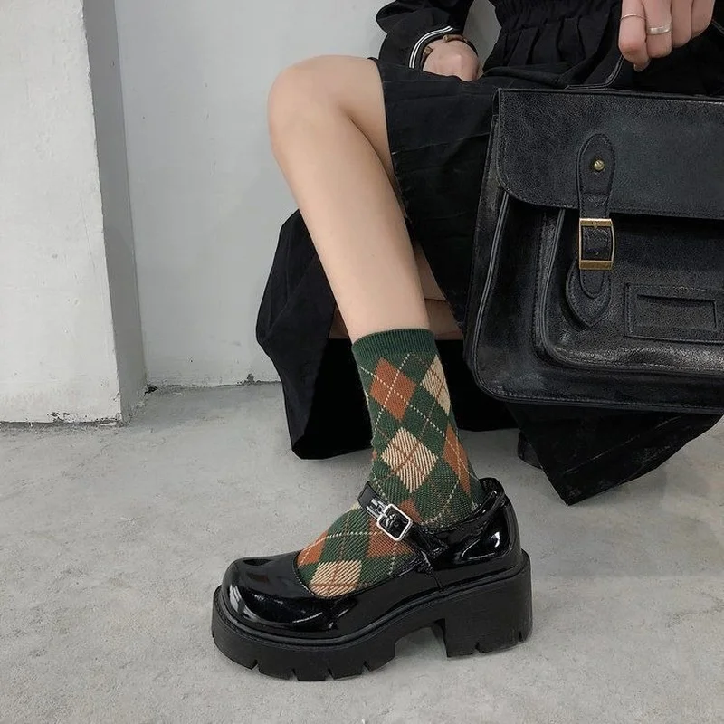 

Mary Jane Women Shoe Thicksoled Uniform Shoes Spring Summer Retro Single Shoe Wild Thick-heeled Small Leather Shoe Mujer Sapato