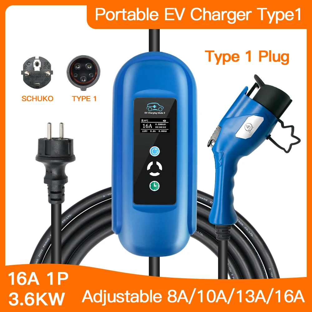 

16 а зарядное устройство для электромобилей тип 1 5 м SAE J1772 Уровень 2 EVSE портативная электрическая автомобильная зарядка с интеллектуальной к...