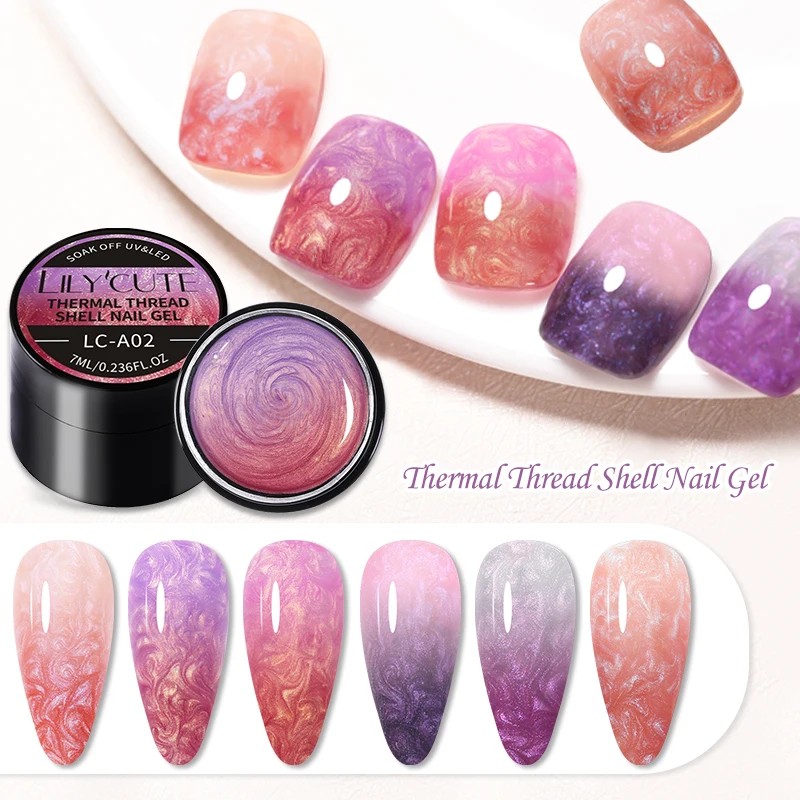 

LILYCUTE термальный Гель-лак для ногтей 3D нить жемчужная оболочка узор температура меняющий цвет полуперманентный фотолак