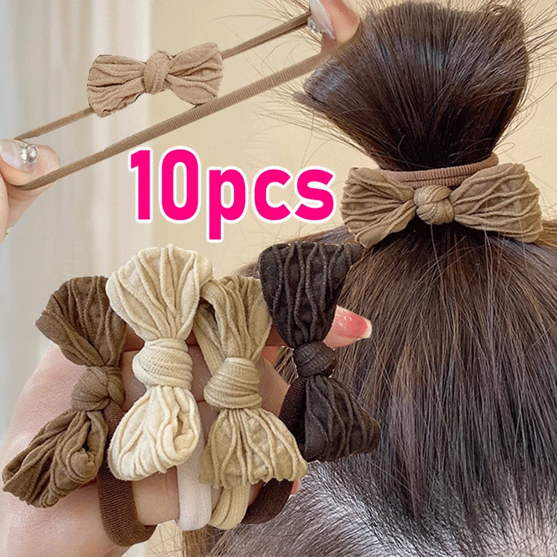 

1/10Pcs Women Headband Korean Fold Bow Hair Ring Rope High Elastic Rubber Bands Accessories for Girls Ponytail Holder Headdress