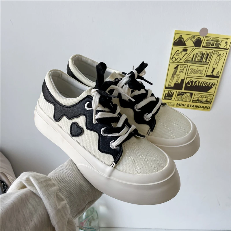 

Женские парусиновые кроссовки Love, спортивная обувь на толстой подошве, белые, в японском стиле, 2022