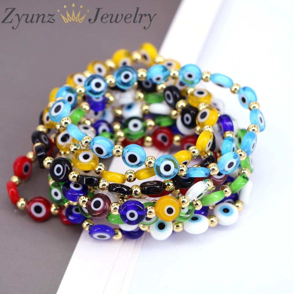 

10 шт., 8 мм, красочные круглые плоские бусины в форме глаза, браслеты, лэмпворк, стеклянные бусины, браслет, ювелирные изделия в стиле бохо