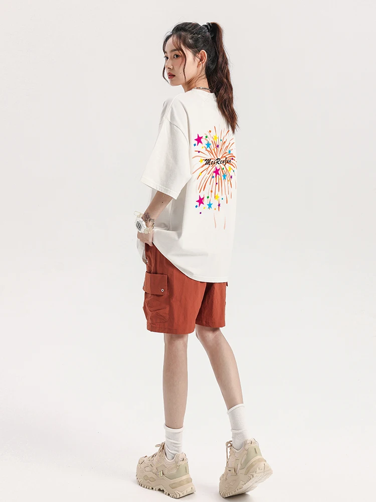 Женская Винтажная футболка с коротким рукавом белая свободная большого размера