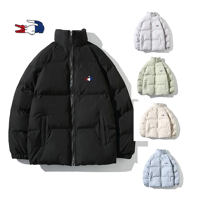 High quality brand men Winter Hong Kong Style Parker casual stand collar thick cotton padded jacket solid color loose daily Park