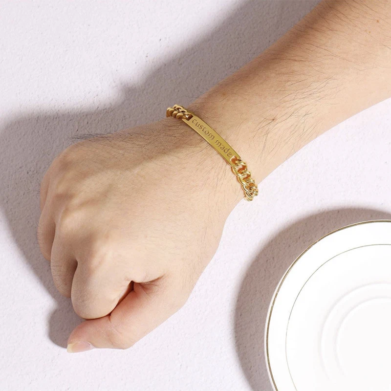 Vintage British Style Stainless Steel Charm Bracelet Premium Feel Customizable Name Cuban Bracelet Couple Jewelry Set