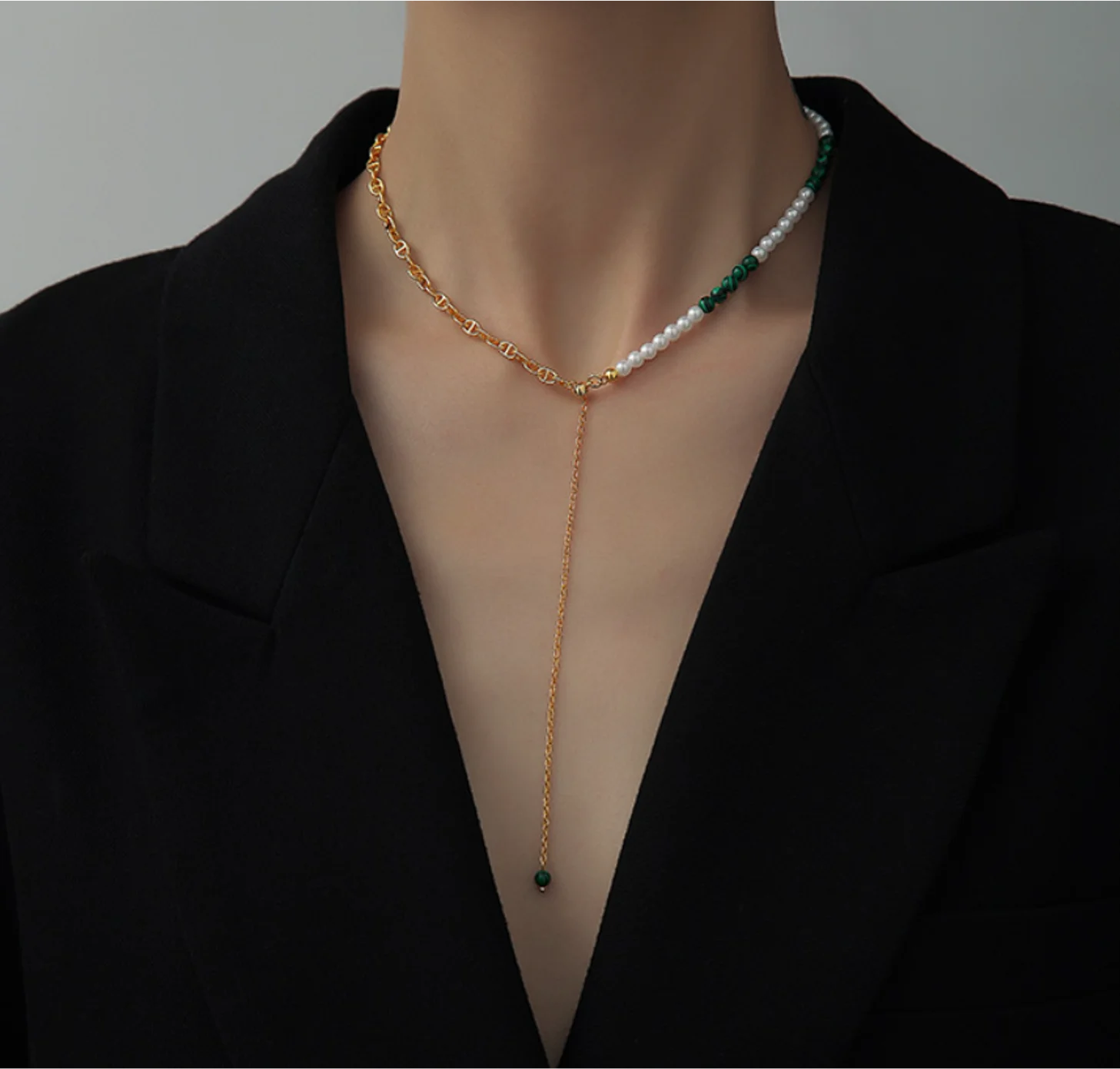 Новинка 2022 Медный позолоченный жемчуг малахит регулируемые трендовые изделия