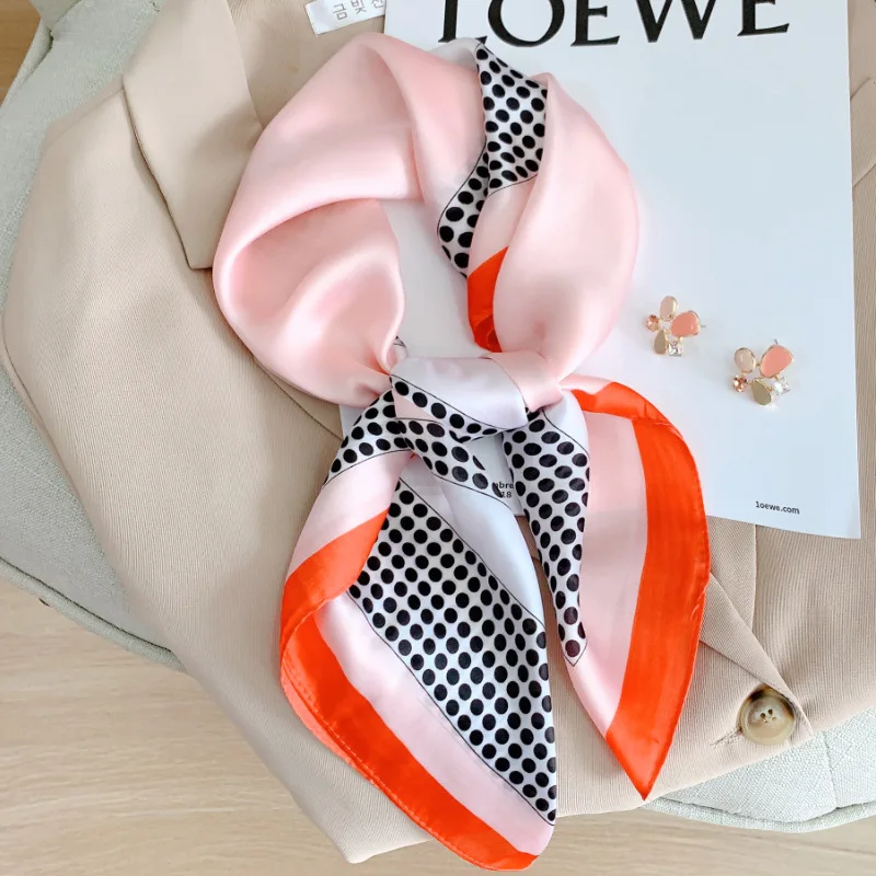 

Luxury Brand 2022 New Designer Silk Square Scarf Women Satin Neck Hair Tie Band Summer Beach Hijab Head Female Foulard 70*70cm