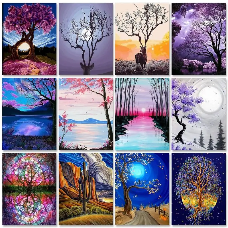 

RUOPOTY Frame Picture Diy Painting By Numbers 40x50cm Kits Tree Drawing Coloring By Numbers For Adults Kill Time Diy Ideas