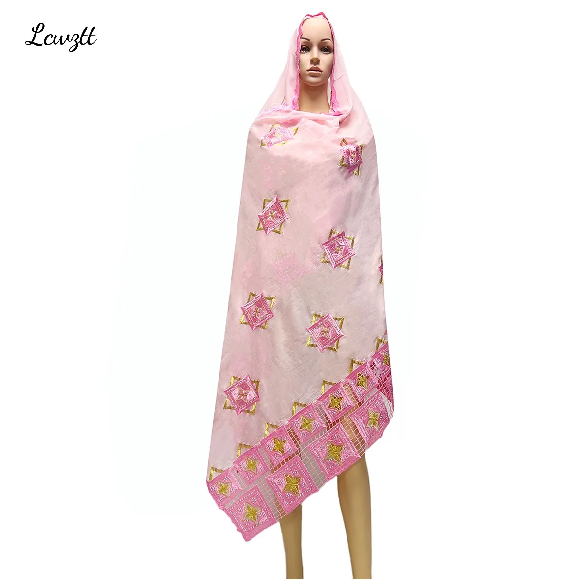 2022 Hot Sale African Women Scarfs Big Circle Design Big Embrodiery 100% Cotton With Grenadine  Big Scarf for Shawls Pashmina