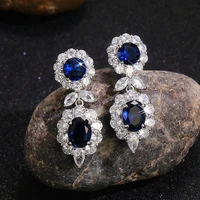 huitan luxury blue cubic zirconia dangle earrings for women engagement wedding accessories gorgeous ladys ear earrings jewelry