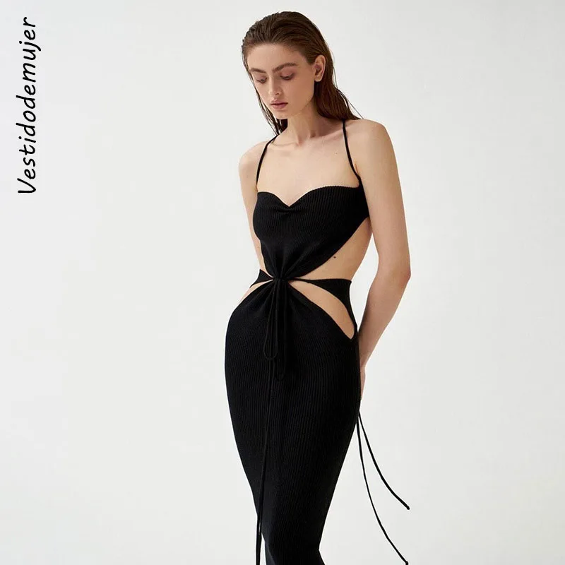 

Vestido De Mujer Sexy Halter Backless Slim Midi Summer Dresses for Women 2022 Female Elegant Evening Club Long Party Dress White