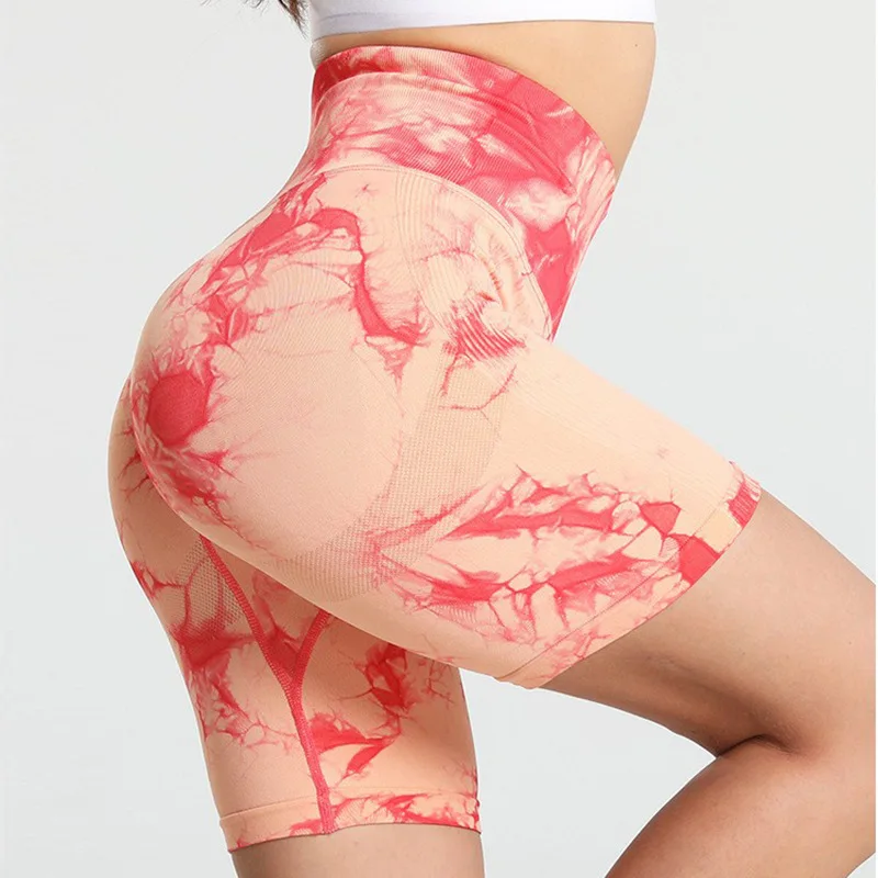 Women's Yoga Pants Summer Tie Dye High Waist Elastic Hip Lifting Quick Dry Fitness Body Shaping Sports Super Shorts Leggings