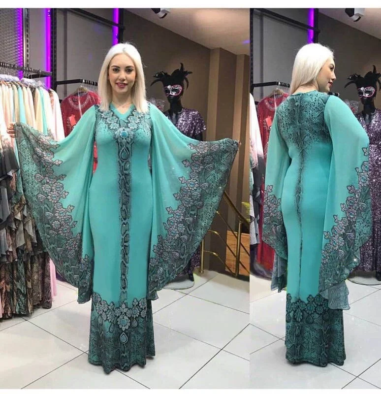 

Slim Fit V-neck Printed Sleeves Dresses Women Summer Winter Autumn Long Party Dress Elegant Large Women's Wear Vestido Casual
