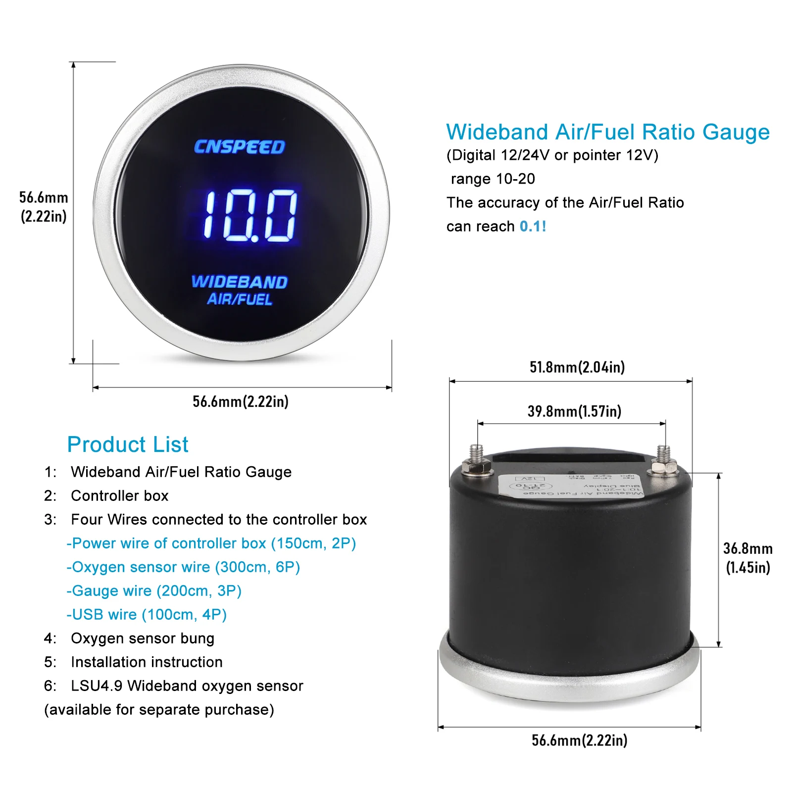 2'' 52 мм 12 В Датчик соотношения воздуха и топлива LSU 4.9 Широкополосный комплект