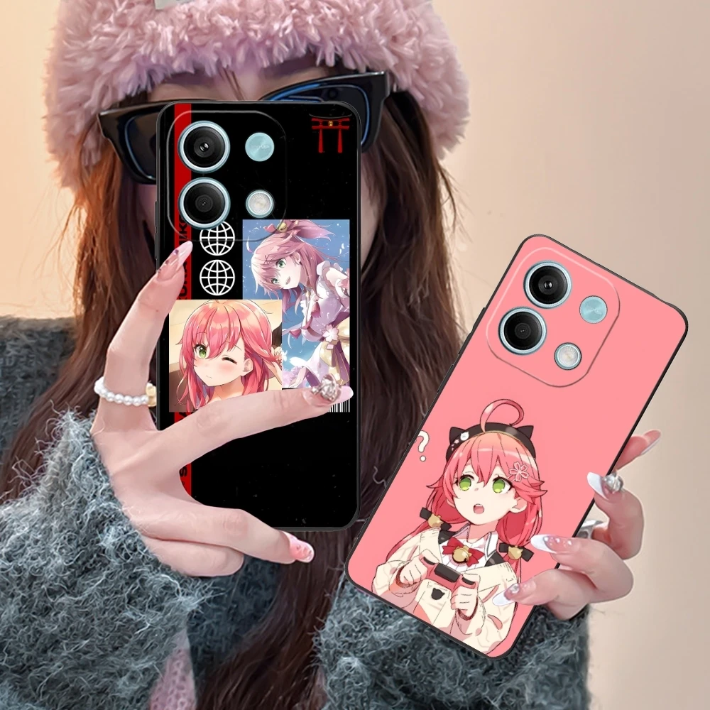 Holo Anime Sakura Miko Mobile Phone Case for Xiaomi POCO M6 M5 M4 M3 X6 X5 X4 X3 F6 F5 F4 F3 F2 C40 Pro GT 5G Black Cover Shell